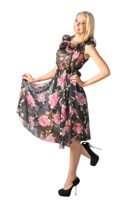 Платье Nysense Черно-розовое